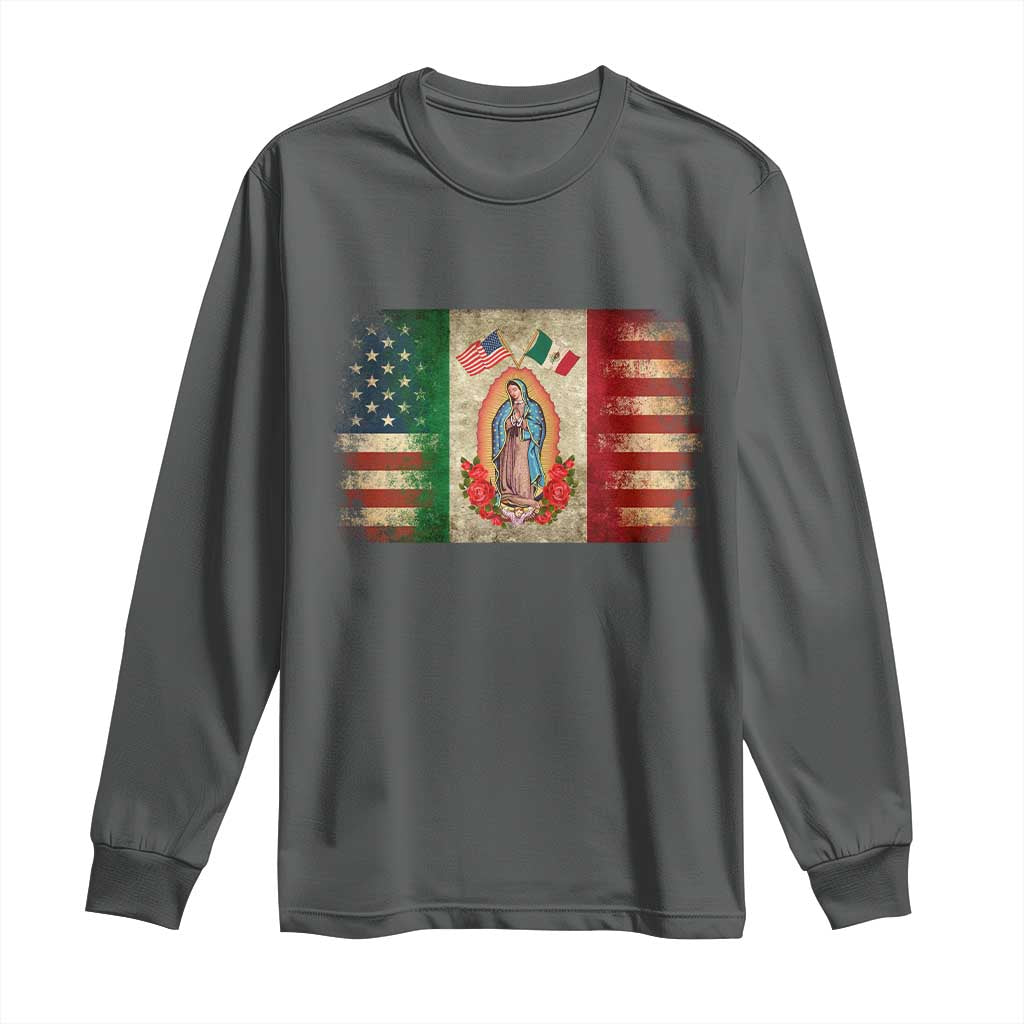 American Mexican Flag Long Sleeve Shirt Virgin Mary Mexico Heritage Mexican Roots - Wonder Print Shop