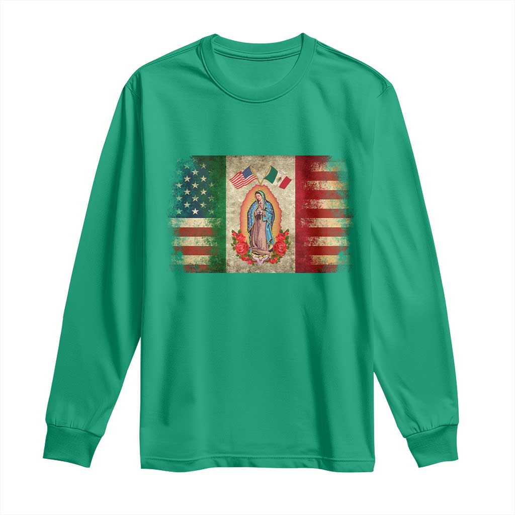 American Mexican Flag Long Sleeve Shirt Virgin Mary Mexico Heritage Mexican Roots - Wonder Print Shop