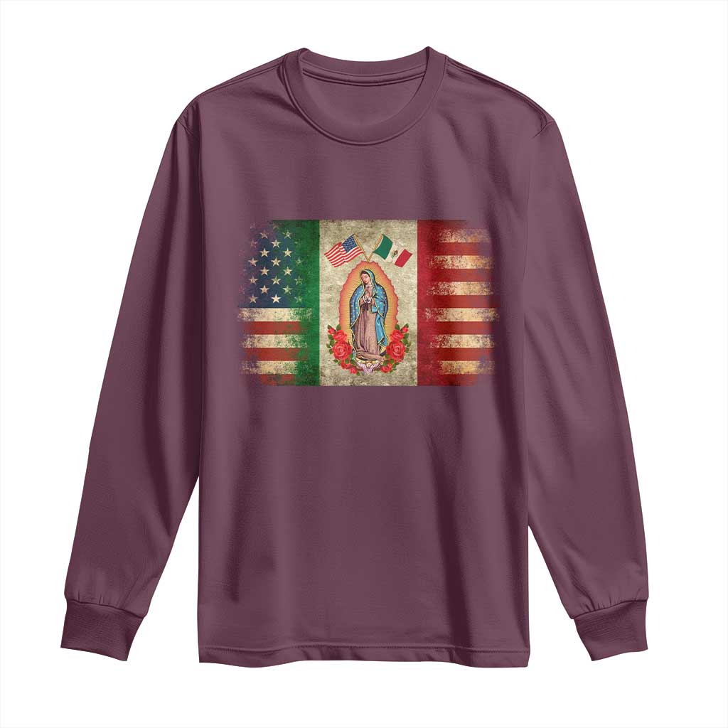 American Mexican Flag Long Sleeve Shirt Virgin Mary Mexico Heritage Mexican Roots - Wonder Print Shop