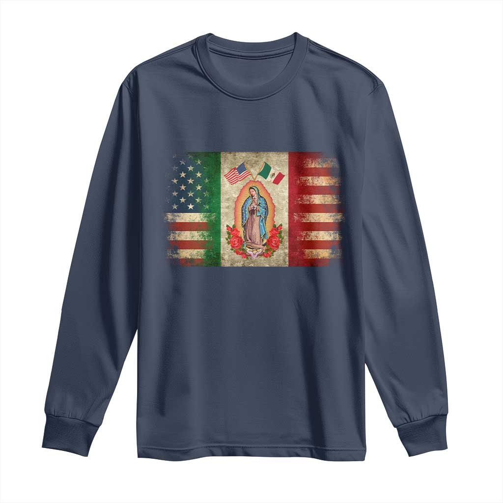 American Mexican Flag Long Sleeve Shirt Virgin Mary Mexico Heritage Mexican Roots - Wonder Print Shop