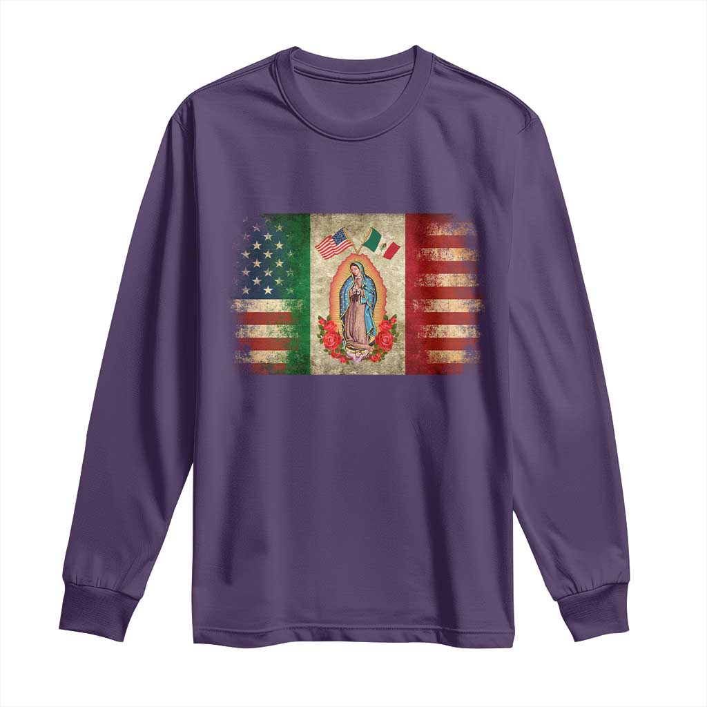 American Mexican Flag Long Sleeve Shirt Virgin Mary Mexico Heritage Mexican Roots - Wonder Print Shop