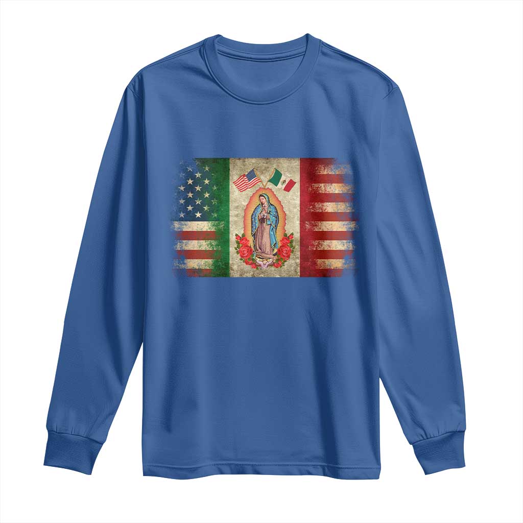 American Mexican Flag Long Sleeve Shirt Virgin Mary Mexico Heritage Mexican Roots - Wonder Print Shop