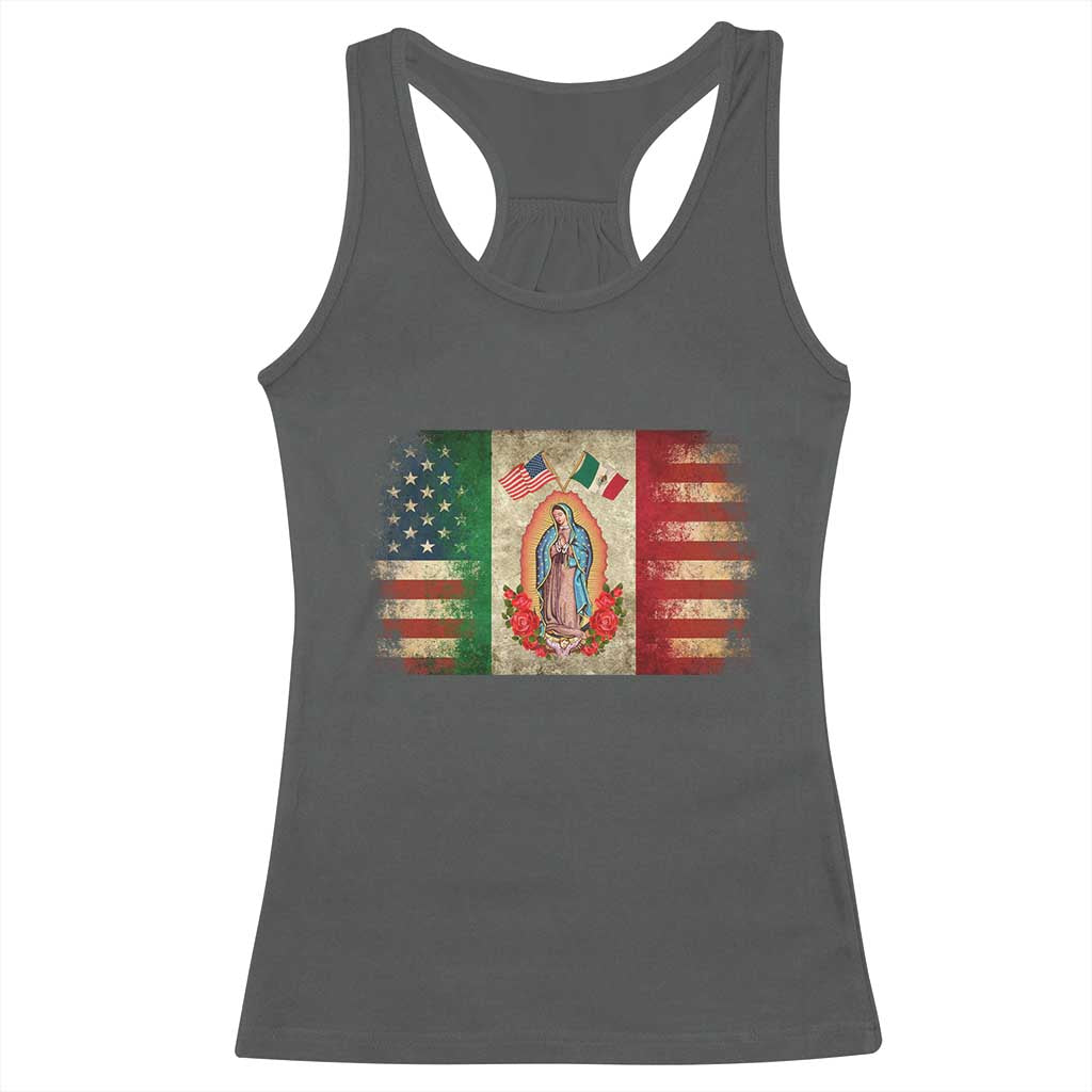 American Mexican Flag Racerback Tank Top Virgin Mary Mexico Heritage Mexican Roots - Wonder Print Shop