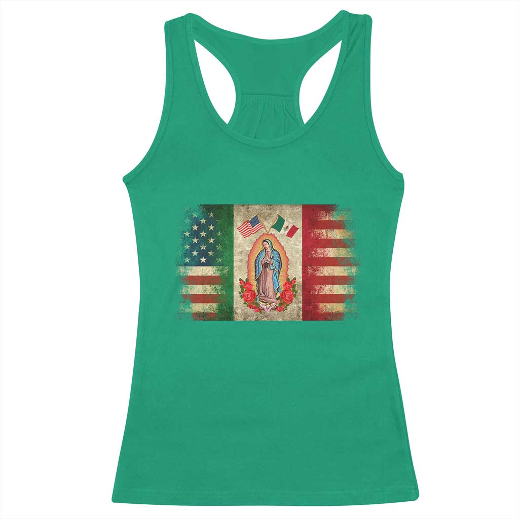 American Mexican Flag Racerback Tank Top Virgin Mary Mexico Heritage Mexican Roots - Wonder Print Shop