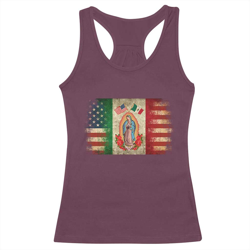 American Mexican Flag Racerback Tank Top Virgin Mary Mexico Heritage Mexican Roots - Wonder Print Shop