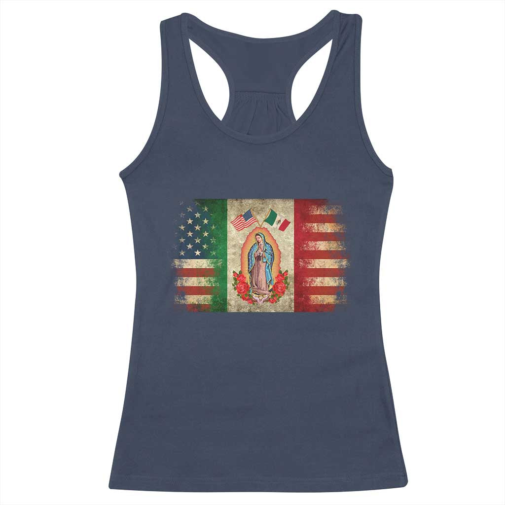 American Mexican Flag Racerback Tank Top Virgin Mary Mexico Heritage Mexican Roots - Wonder Print Shop