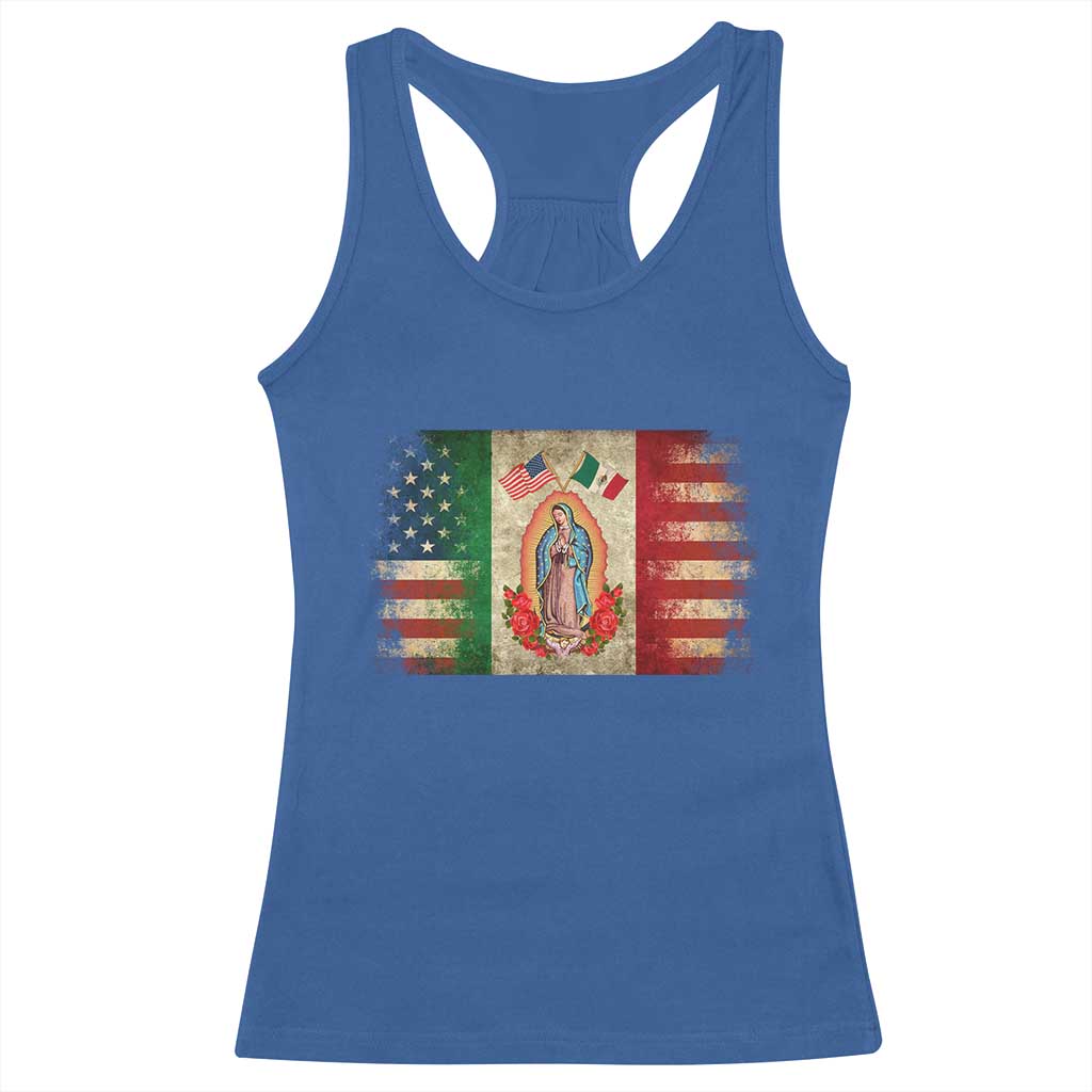 American Mexican Flag Racerback Tank Top Virgin Mary Mexico Heritage Mexican Roots - Wonder Print Shop