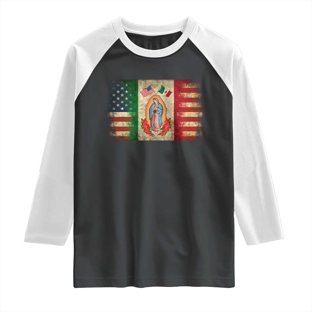 American Mexican Flag Raglan Shirt Virgin Mary Mexico Heritage Mexican Roots - Wonder Print Shop