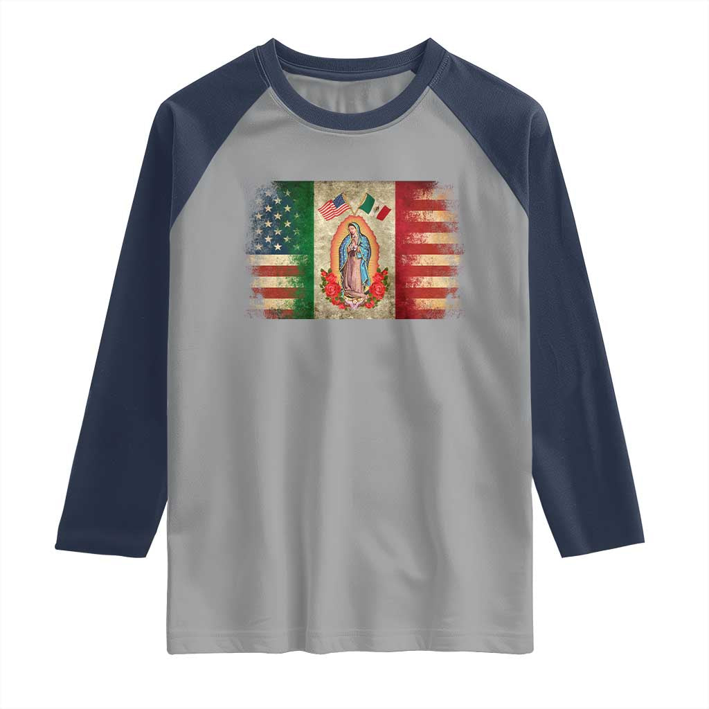 American Mexican Flag Raglan Shirt Virgin Mary Mexico Heritage Mexican Roots - Wonder Print Shop