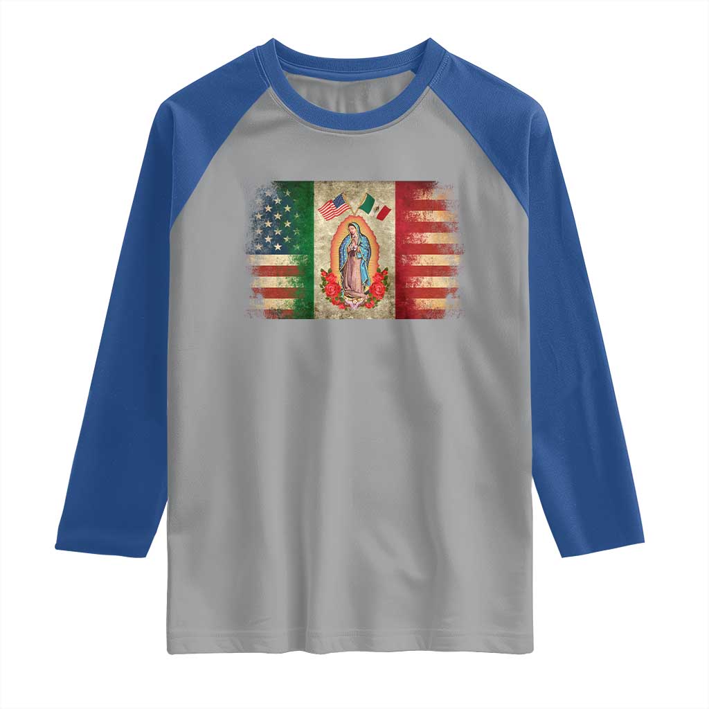 American Mexican Flag Raglan Shirt Virgin Mary Mexico Heritage Mexican Roots - Wonder Print Shop
