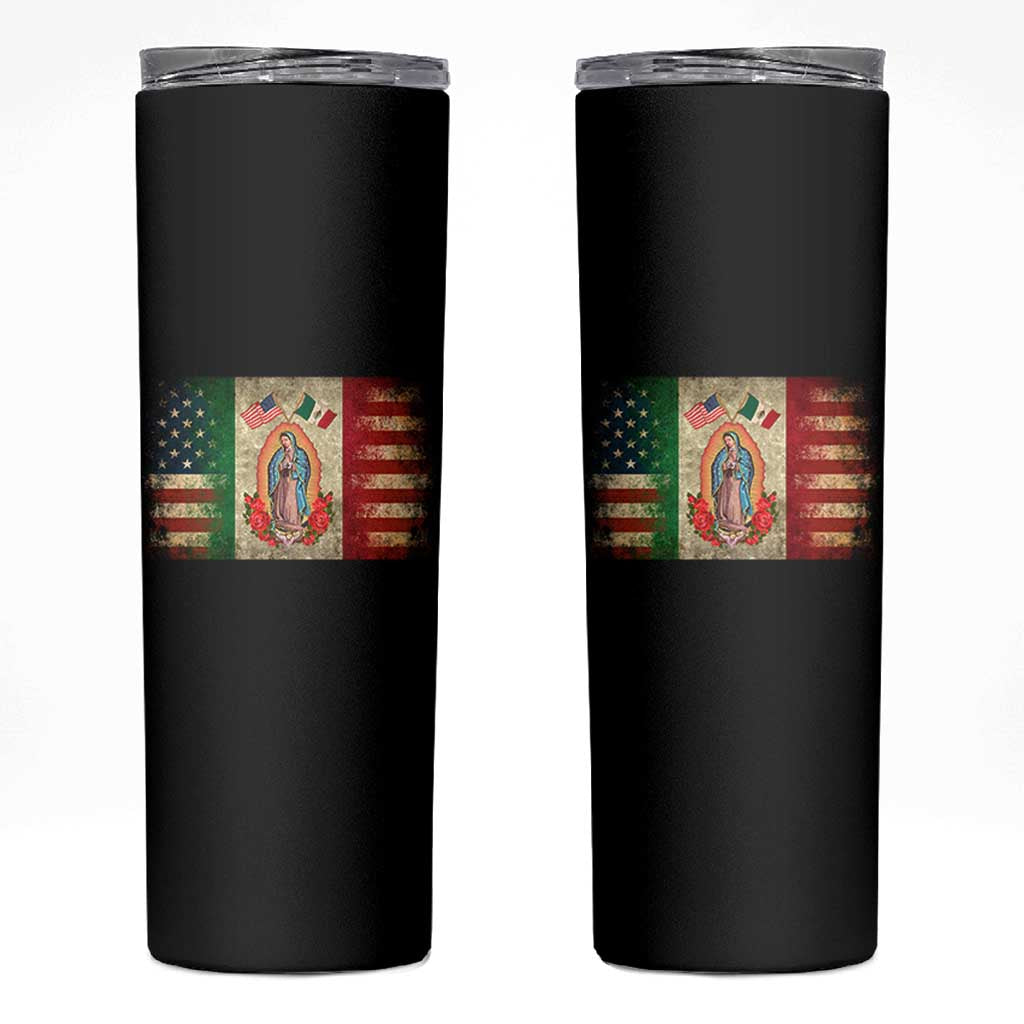 American Mexican Flag Skinny Tumbler Virgin Mary Mexico Heritage Mexican Roots - Wonder Print Shop