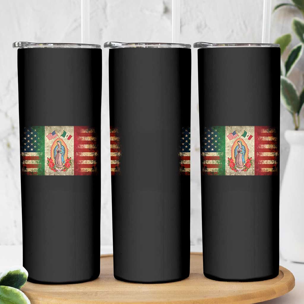 American Mexican Flag Skinny Tumbler Virgin Mary Mexico Heritage Mexican Roots - Wonder Print Shop