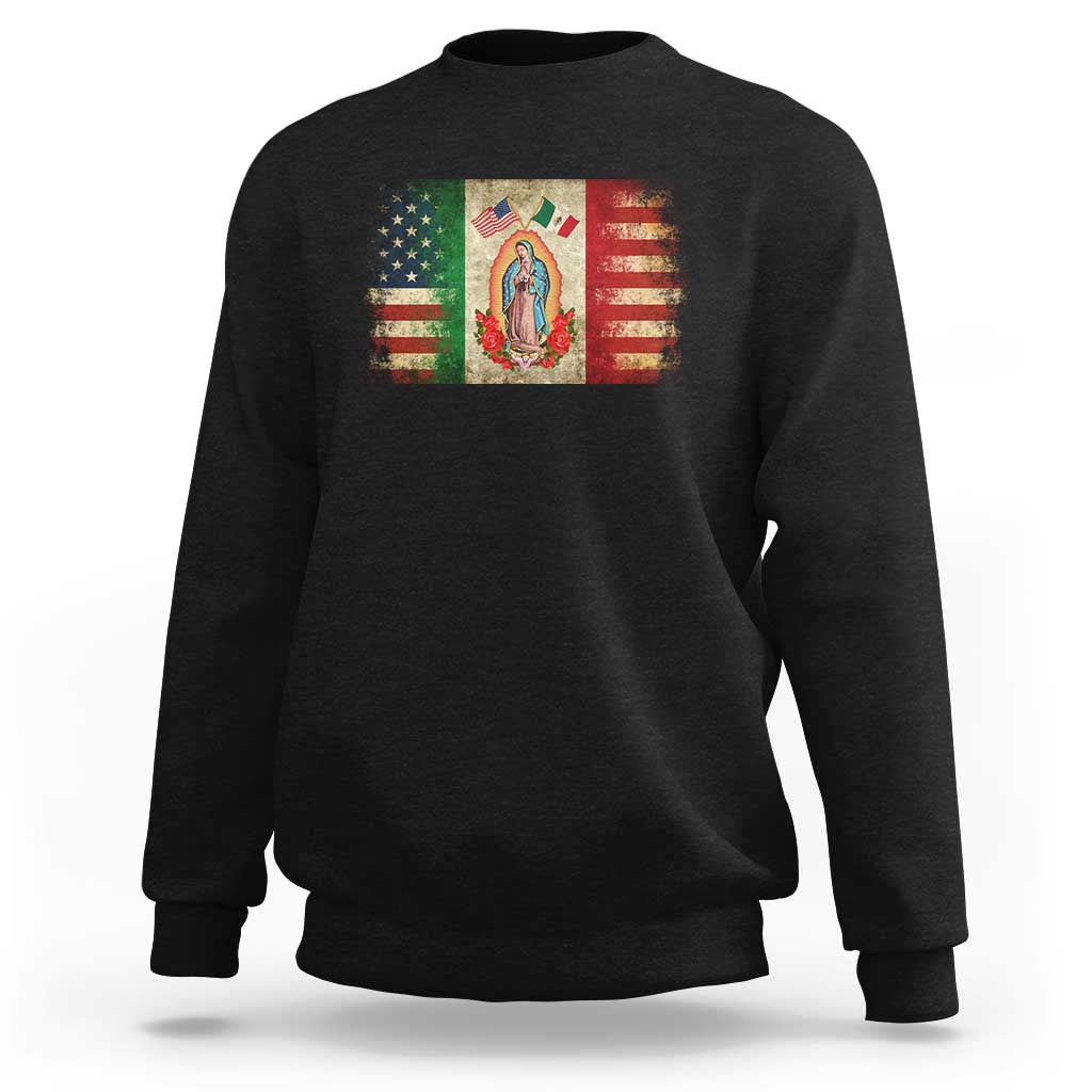 American Mexican Flag Sweatshirt Virgin Mary Mexico Heritage Mexican Roots - Wonder Print Shop