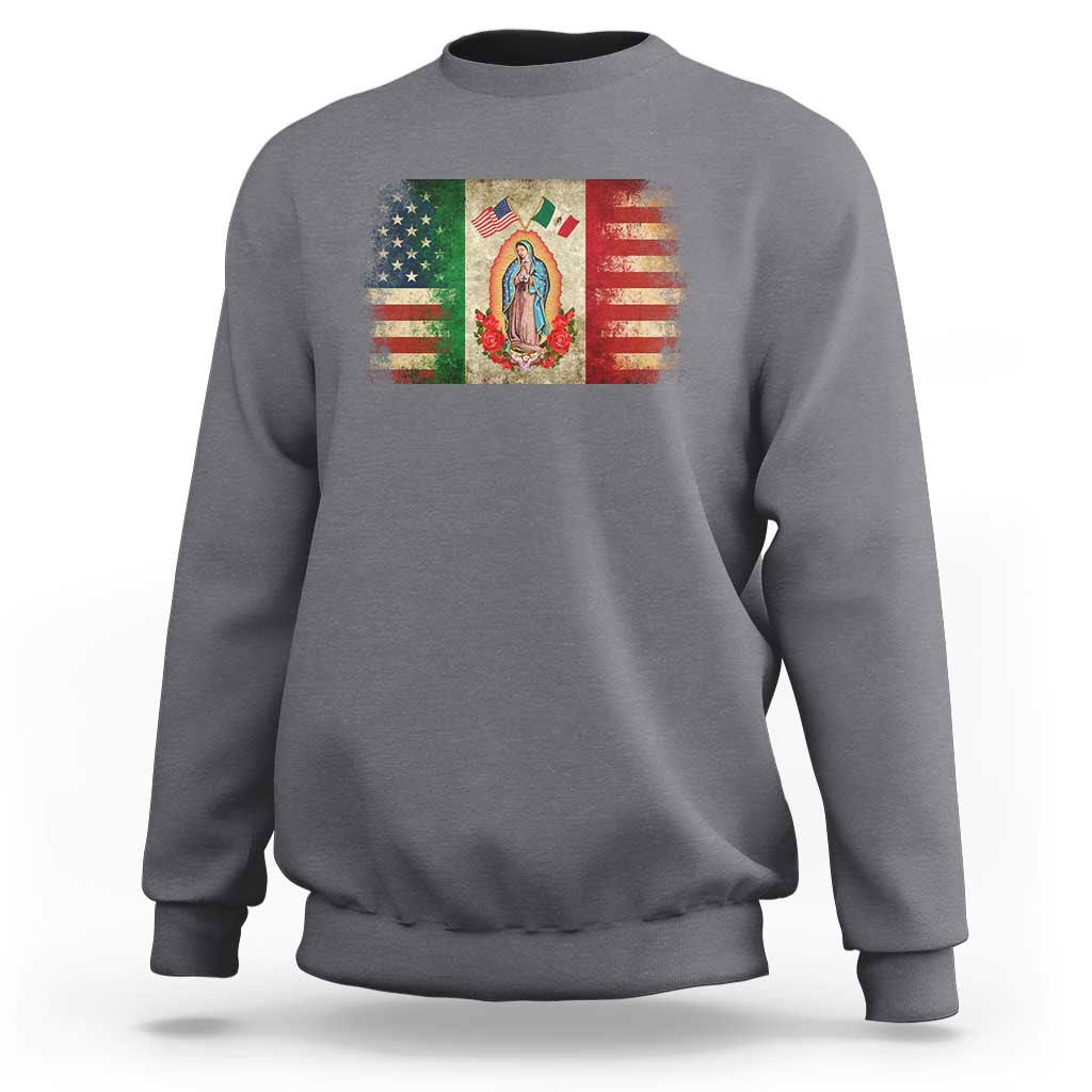 American Mexican Flag Sweatshirt Virgin Mary Mexico Heritage Mexican Roots - Wonder Print Shop