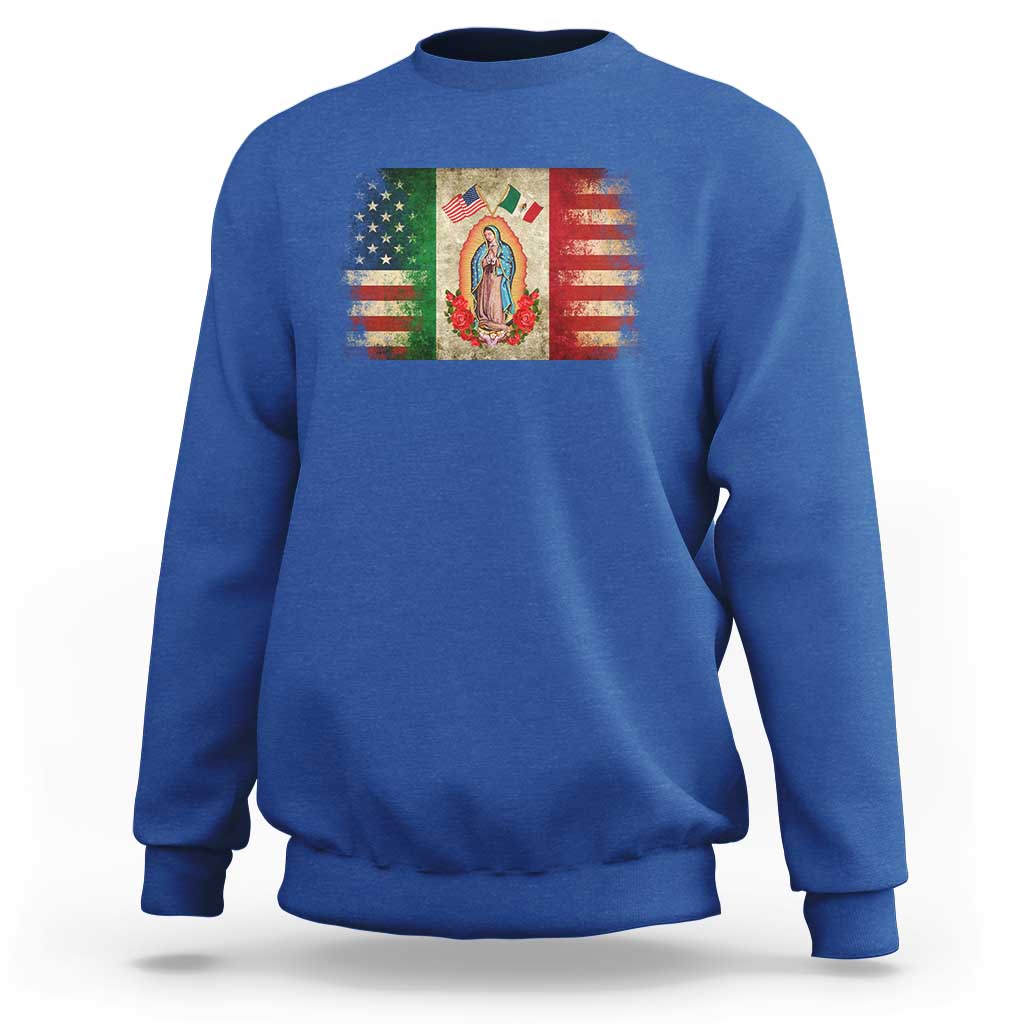 American Mexican Flag Sweatshirt Virgin Mary Mexico Heritage Mexican Roots - Wonder Print Shop