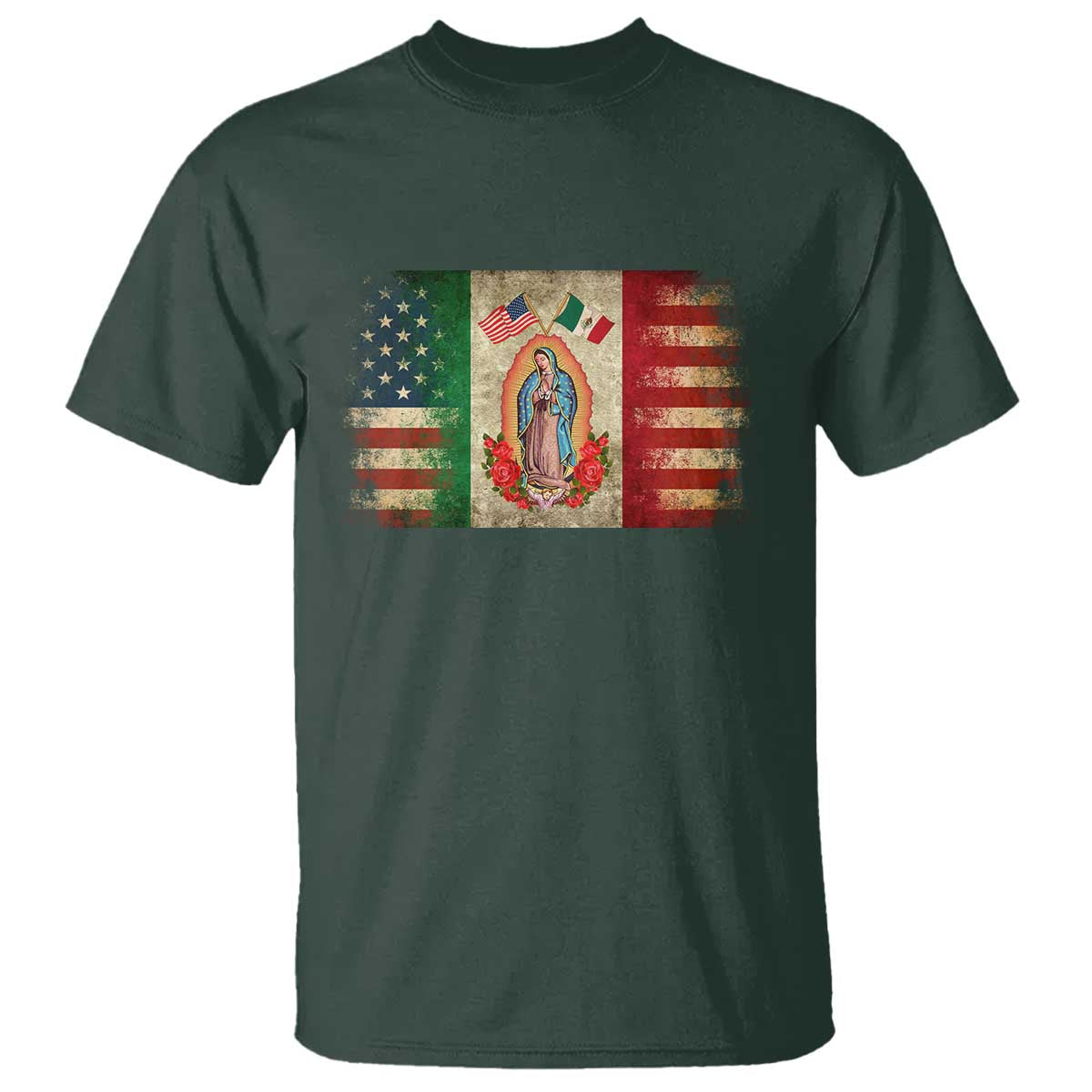 American Mexican Flag T Shirt Virgin Mary Mexico Heritage Mexican Roots - Wonder Print Shop