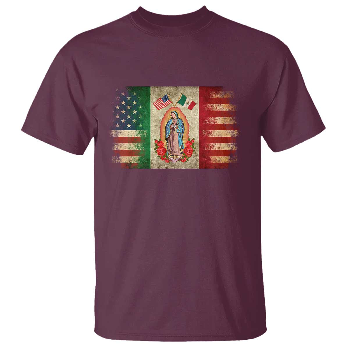 American Mexican Flag T Shirt Virgin Mary Mexico Heritage Mexican Roots - Wonder Print Shop