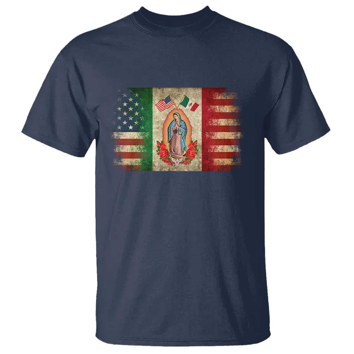 American Mexican Flag T Shirt Virgin Mary Mexico Heritage Mexican Roots - Wonder Print Shop