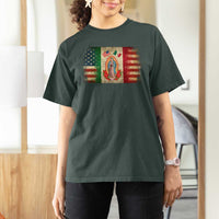 American Mexican Flag T Shirt For Women Virgin Mary Mexico Heritage Mexican Roots - Wonder Print Shop