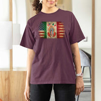 American Mexican Flag T Shirt For Women Virgin Mary Mexico Heritage Mexican Roots - Wonder Print Shop