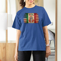 American Mexican Flag T Shirt For Women Virgin Mary Mexico Heritage Mexican Roots - Wonder Print Shop