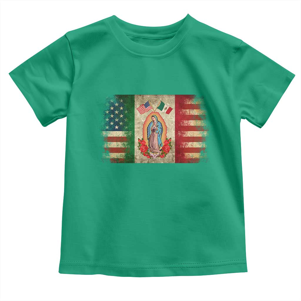 American Mexican Flag Toddler T Shirt Virgin Mary Mexico Heritage Mexican Roots - Wonder Print Shop
