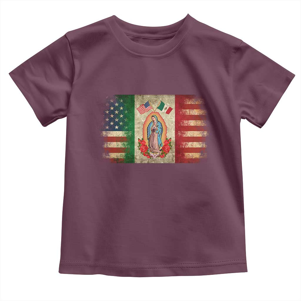 American Mexican Flag Toddler T Shirt Virgin Mary Mexico Heritage Mexican Roots - Wonder Print Shop