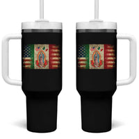American Mexican Flag Tumbler With Handle Virgin Mary Mexico Heritage Mexican Roots - Wonder Print Shop