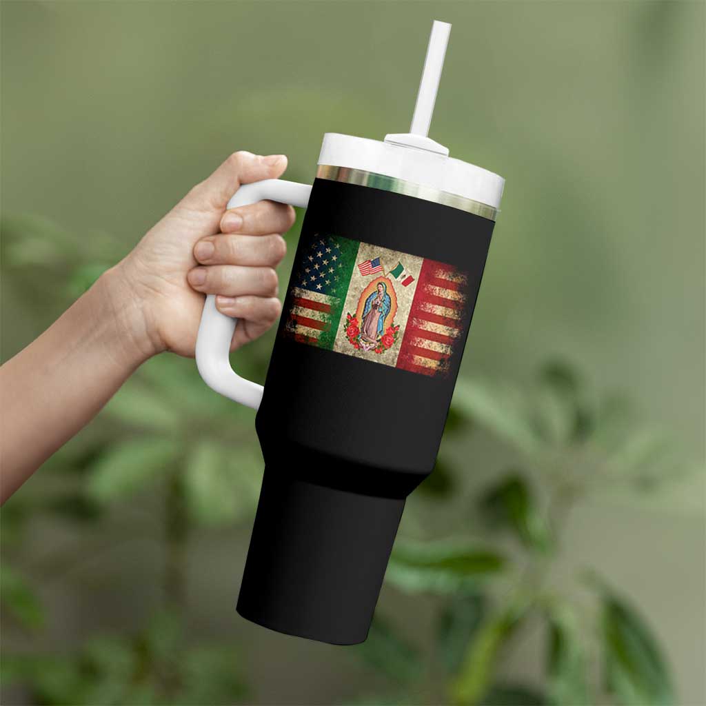 American Mexican Flag Tumbler With Handle Virgin Mary Mexico Heritage Mexican Roots - Wonder Print Shop