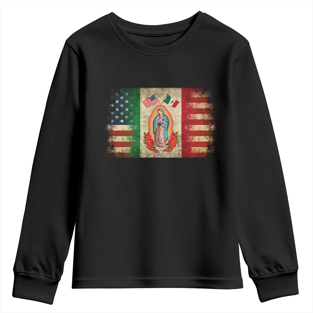 American Mexican Flag Youth Sweatshirt Virgin Mary Mexico Heritage Mexican Roots - Wonder Print Shop