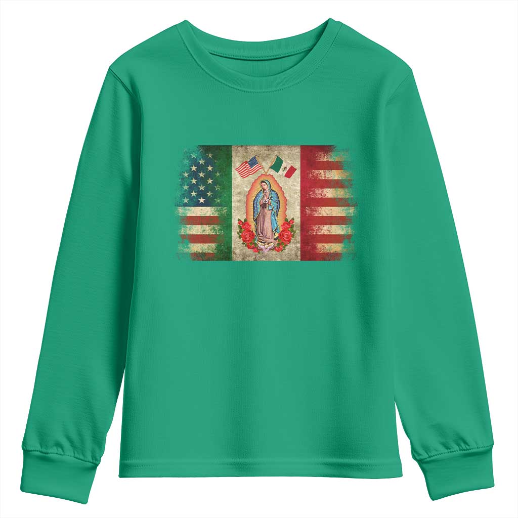 American Mexican Flag Youth Sweatshirt Virgin Mary Mexico Heritage Mexican Roots - Wonder Print Shop