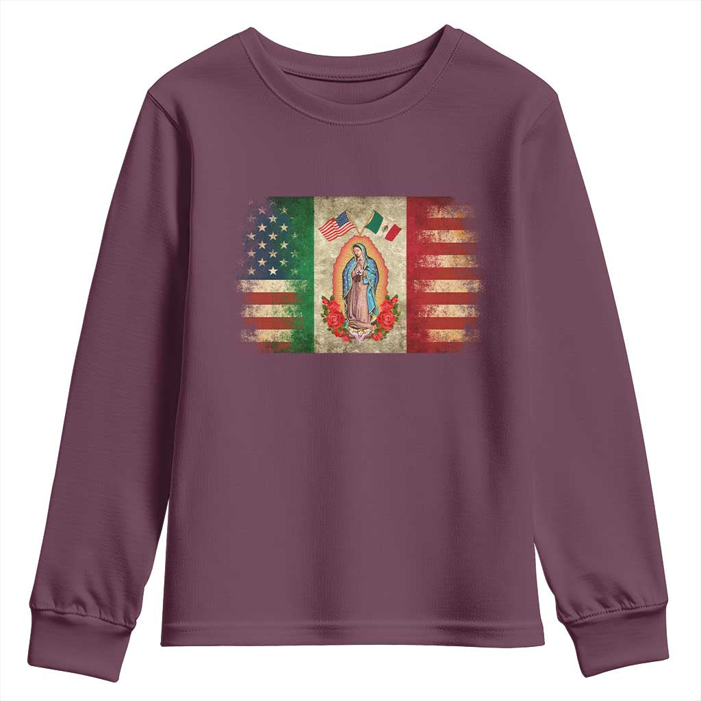 American Mexican Flag Youth Sweatshirt Virgin Mary Mexico Heritage Mexican Roots - Wonder Print Shop