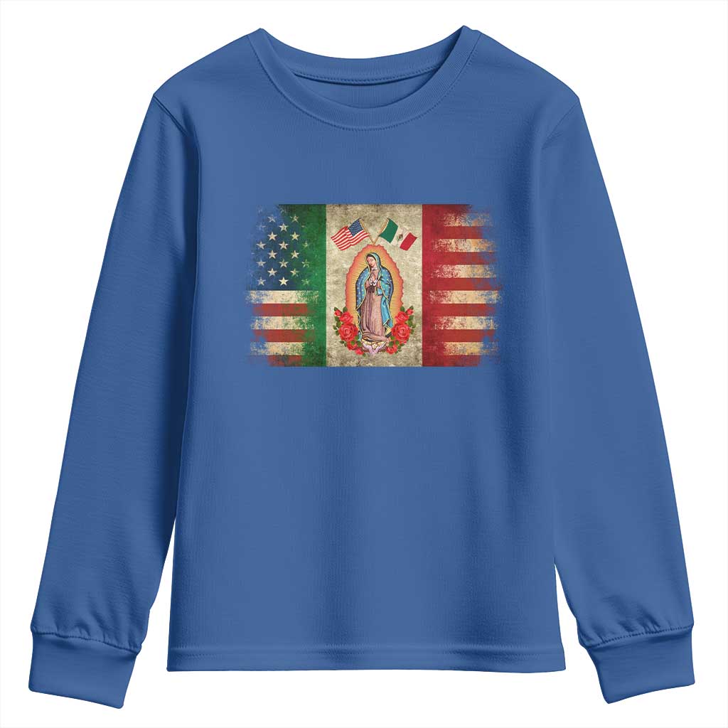 American Mexican Flag Youth Sweatshirt Virgin Mary Mexico Heritage Mexican Roots - Wonder Print Shop