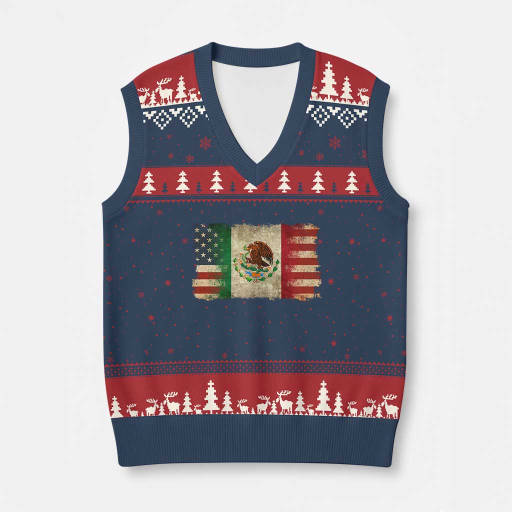 American Mexican Flag V-Neck Knit Sweater Vest Mexico Heritage Mexican Roots - Wonder Print Shop