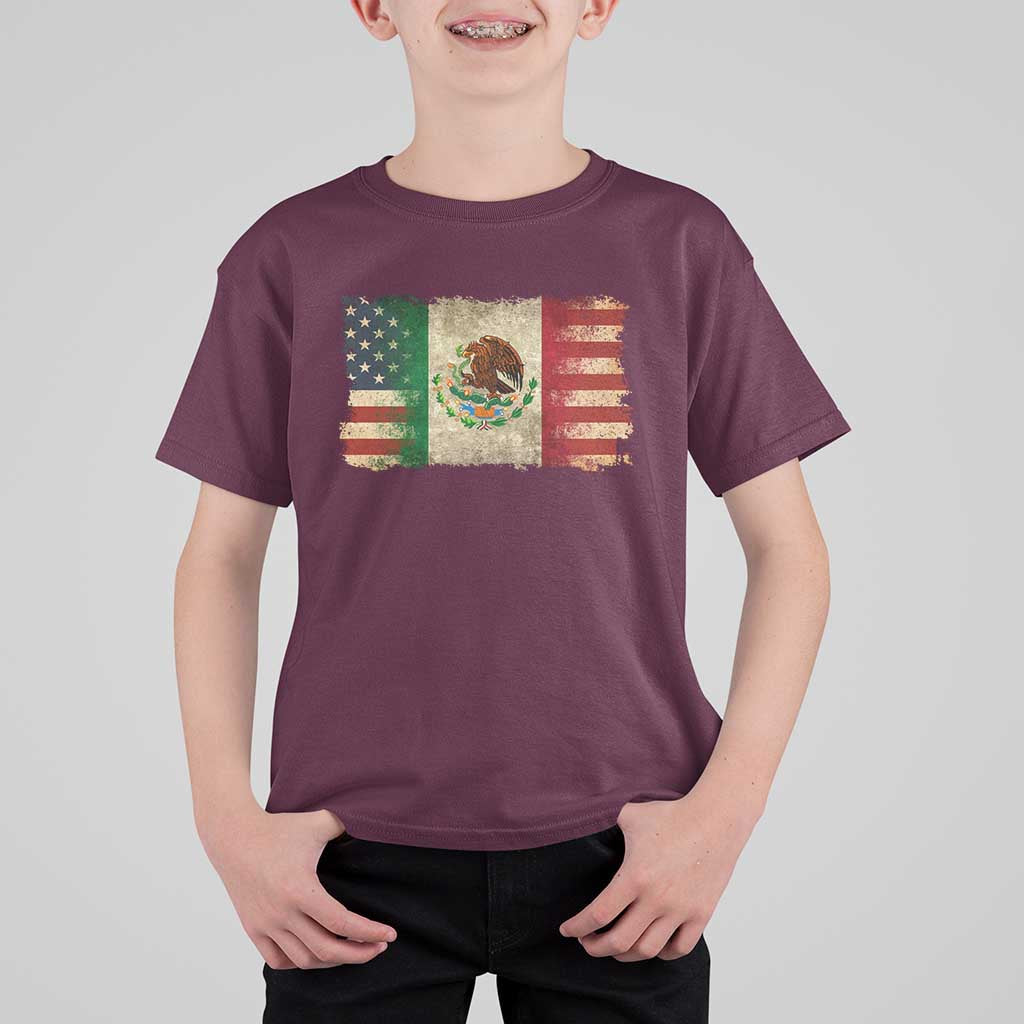 American Mexican Flag T Shirt For Kid Mexico Heritage Mexican Roots - Wonder Print Shop