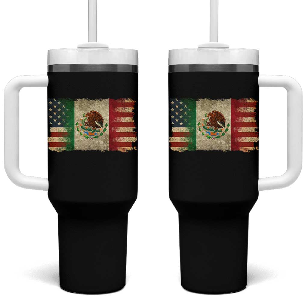 American Mexican Flag Tumbler With Handle Mexico Heritage Mexican Roots - Wonder Print Shop