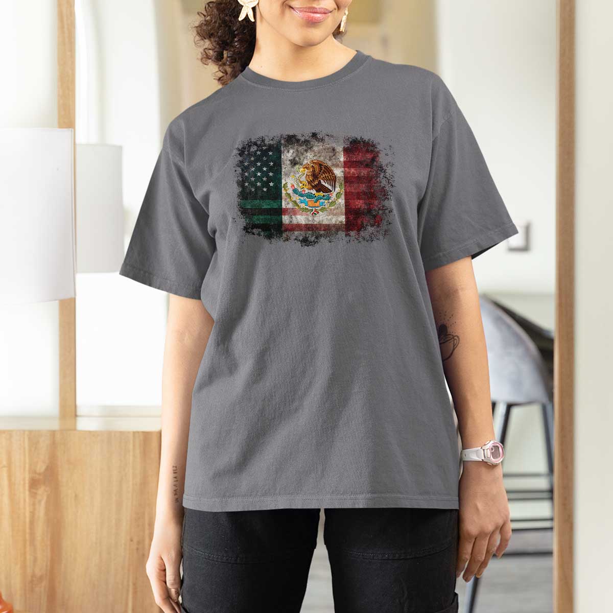 Vintage Mexican Flag T Shirt For Women Eagle Mexico Heritage Mexican Roots - Wonder Print Shop