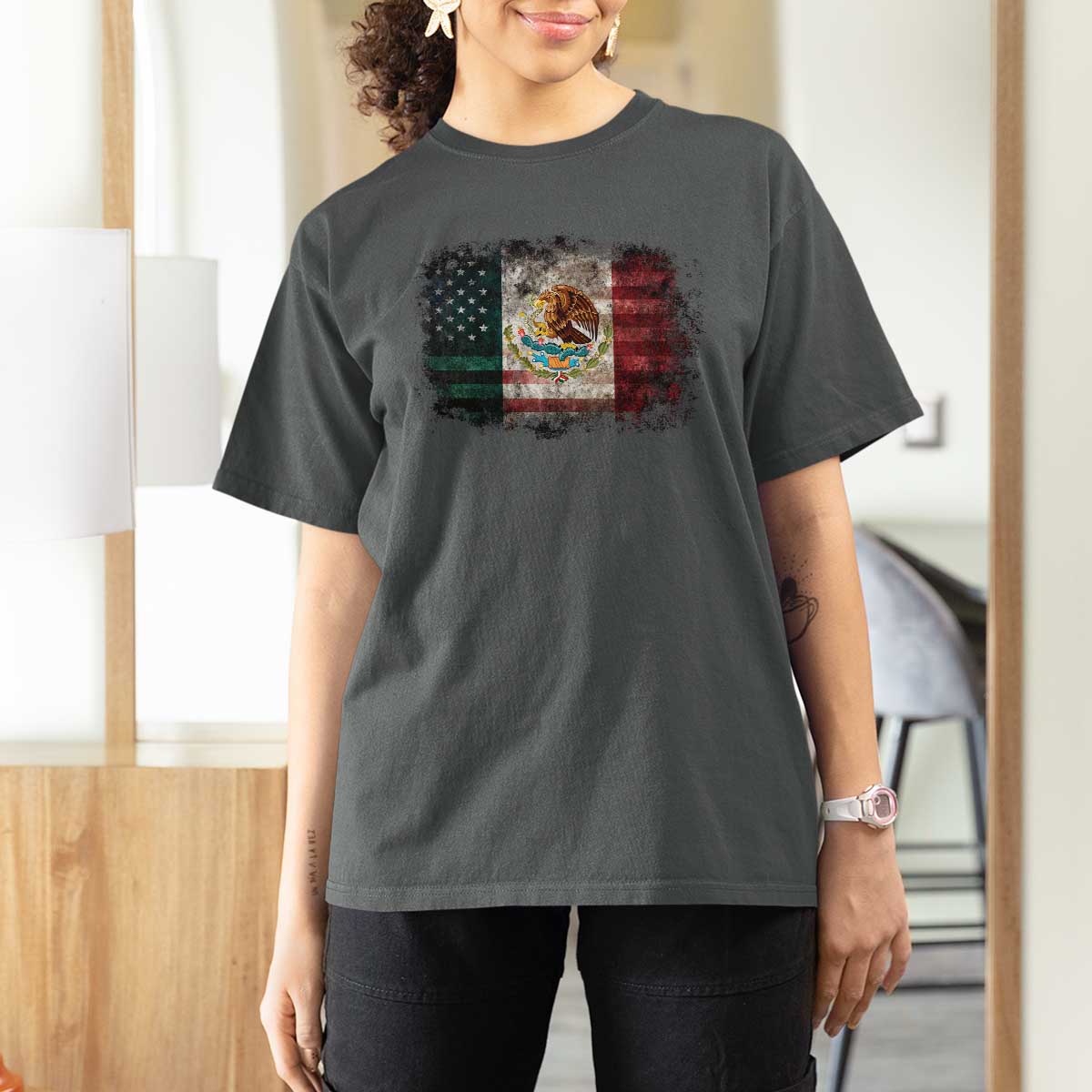 Vintage Mexican Flag T Shirt For Women Eagle Mexico Heritage Mexican Roots - Wonder Print Shop