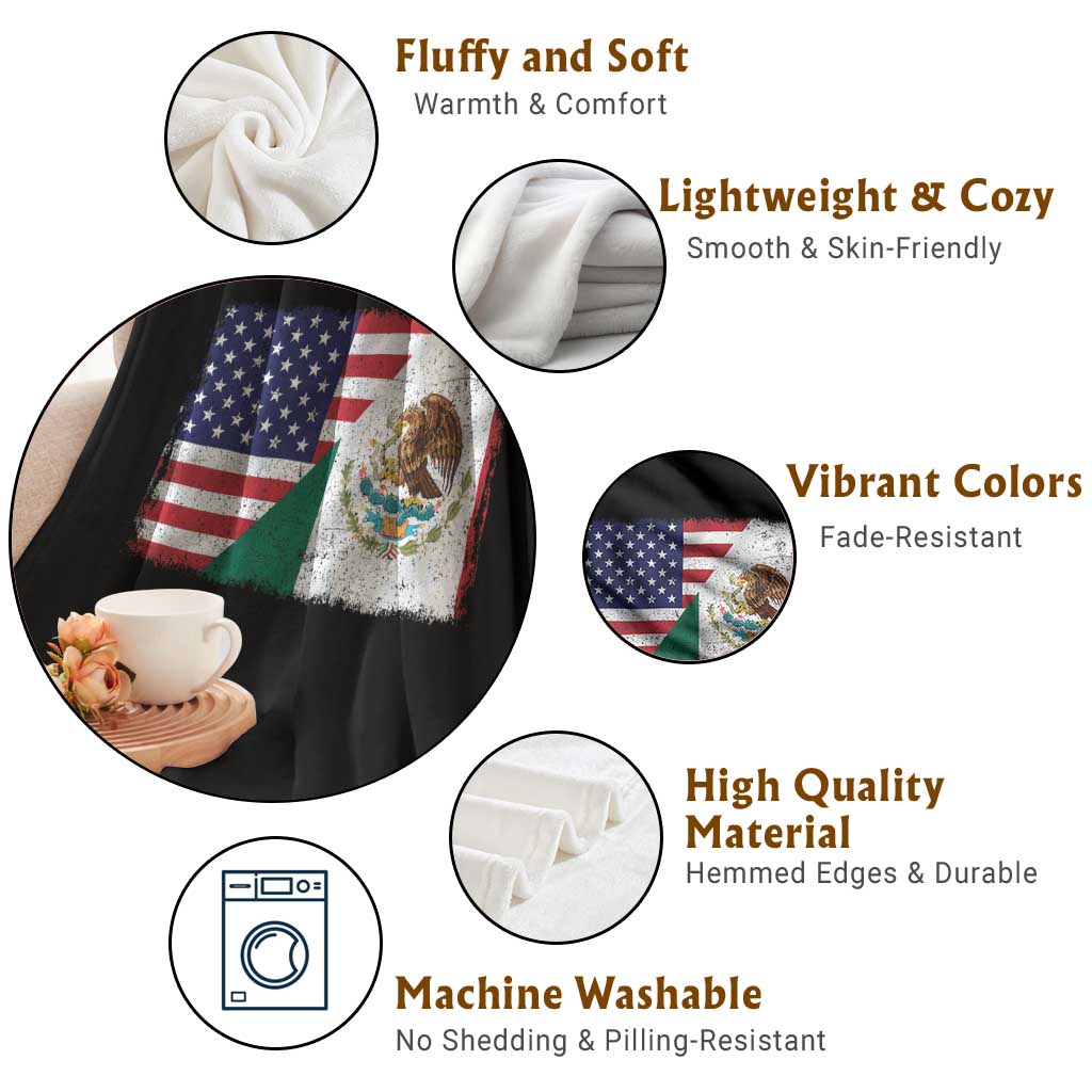 American Mexican Flag Throw Blanket Mexico Heritage Half Mexican Roots - Wonder Print Shop