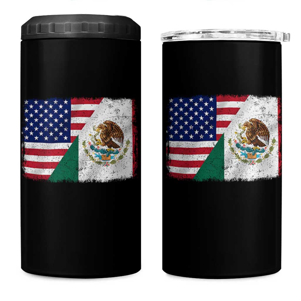 American Mexican Flag 4 in 1 Can Cooler Tumbler Mexico Heritage Half Mexican Roots - Wonder Print Shop