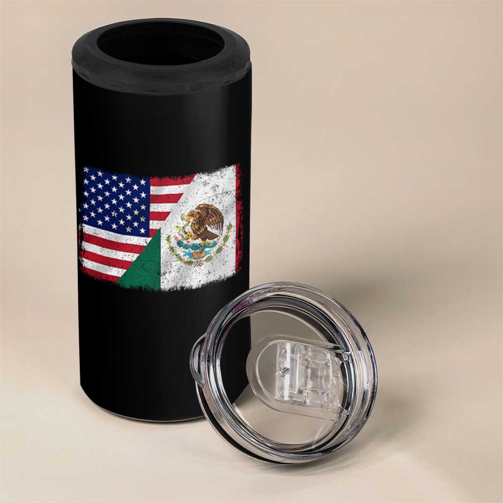 American Mexican Flag 4 in 1 Can Cooler Tumbler Mexico Heritage Half Mexican Roots - Wonder Print Shop