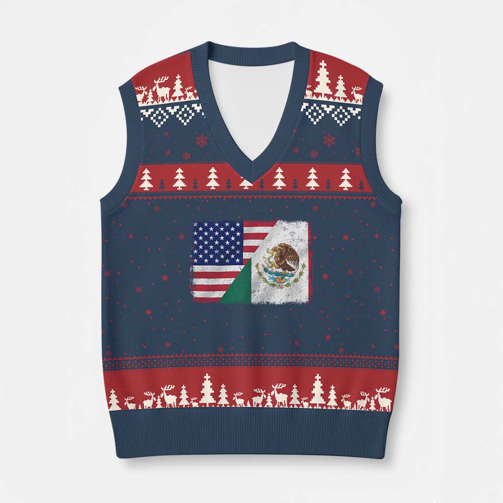 American Mexican Flag V-Neck Knit Sweater Vest Mexico Heritage Half Mexican Roots - Wonder Print Shop