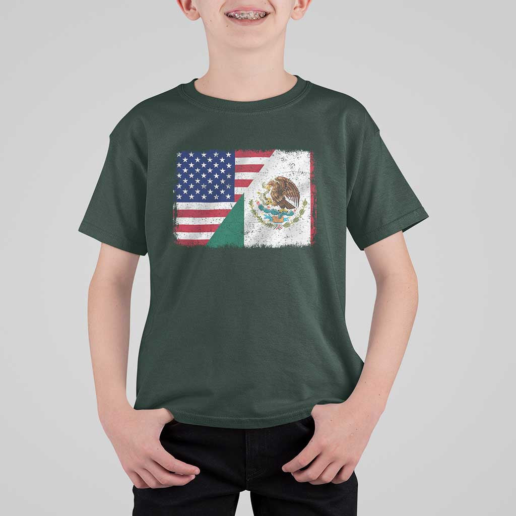 American Mexican Flag T Shirt For Kid Mexico Heritage Half Mexican Roots - Wonder Print Shop