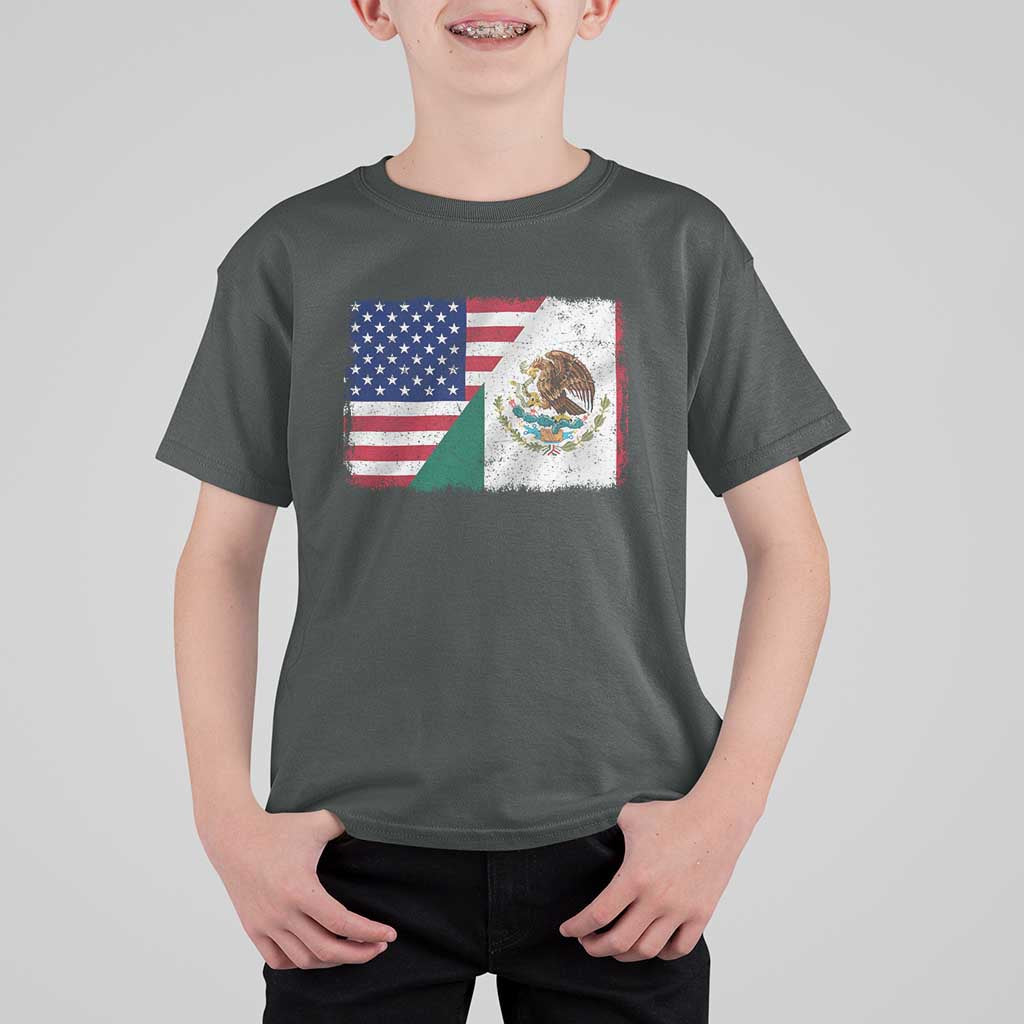 American Mexican Flag T Shirt For Kid Mexico Heritage Half Mexican Roots - Wonder Print Shop