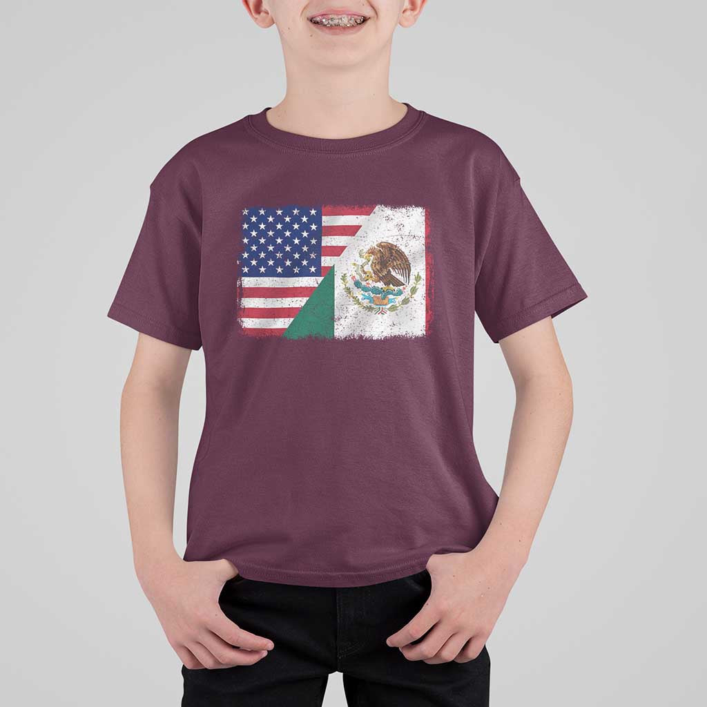 American Mexican Flag T Shirt For Kid Mexico Heritage Half Mexican Roots - Wonder Print Shop