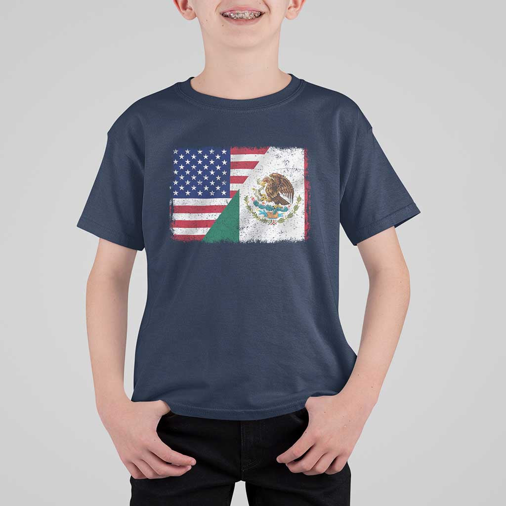 American Mexican Flag T Shirt For Kid Mexico Heritage Half Mexican Roots - Wonder Print Shop