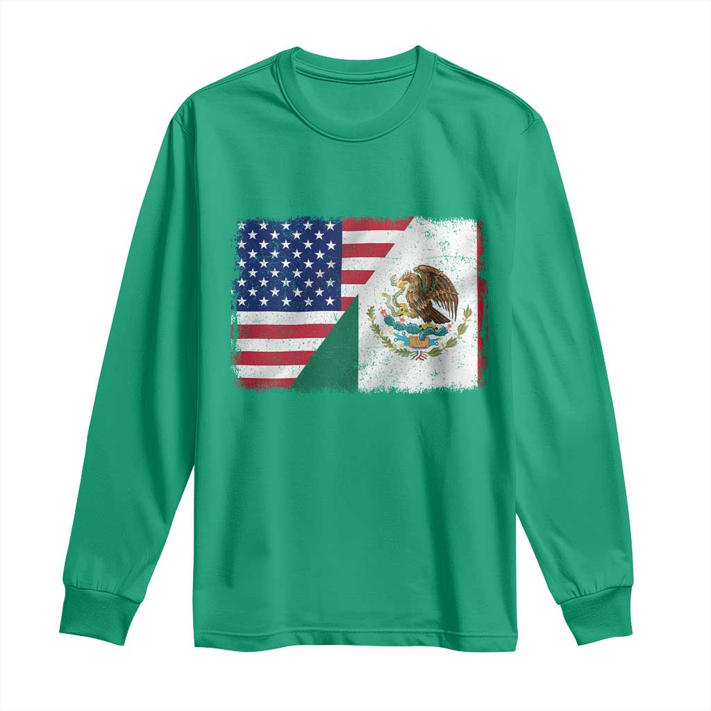 American Mexican Flag Long Sleeve Shirt Mexico Heritage Half Mexican Roots - Wonder Print Shop