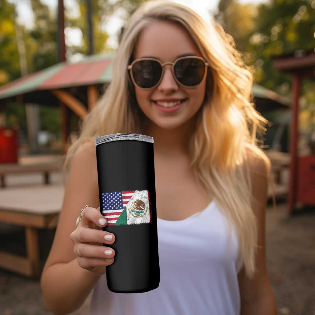 American Mexican Flag Skinny Tumbler Mexico Heritage Half Mexican Roots - Wonder Print Shop