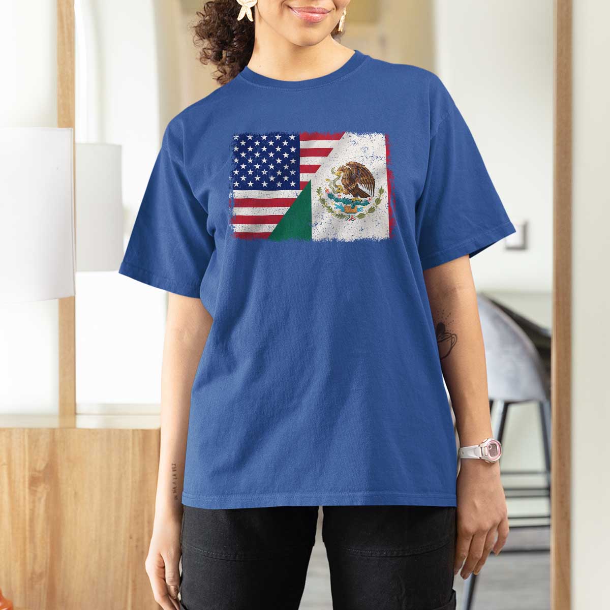 American Mexican Flag T Shirt For Women Mexico Heritage Half Mexican Roots - Wonder Print Shop
