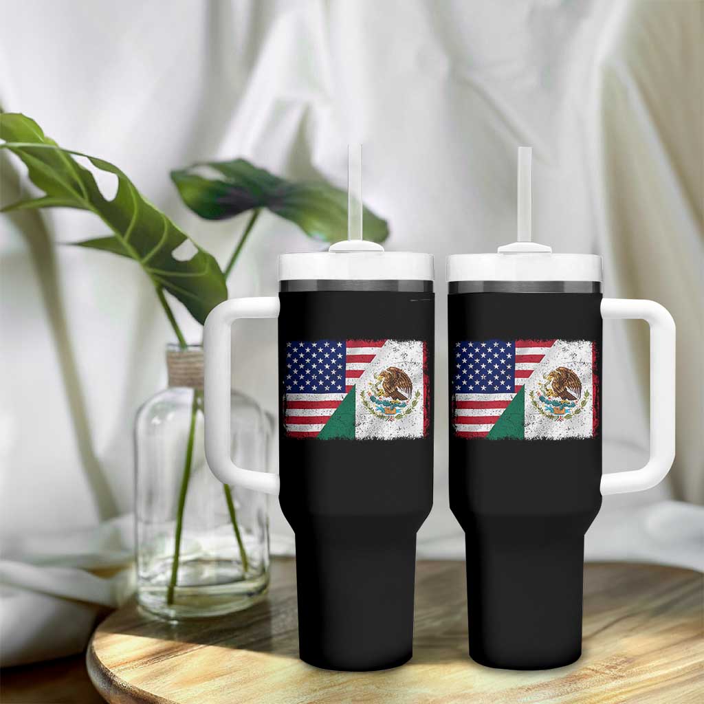 American Mexican Flag Tumbler With Handle Mexico Heritage Half Mexican Roots - Wonder Print Shop